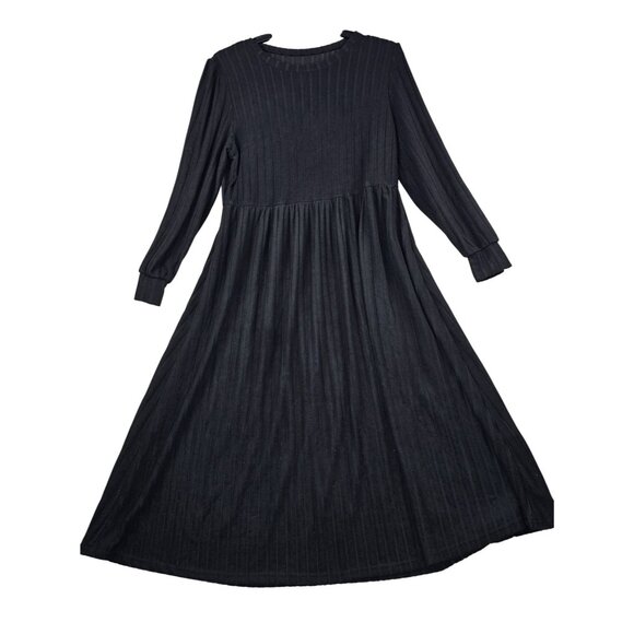 Dresses & Skirts - Black Long Sleeve Ribbed Dress 2XL Polyester & Spandex Machine Washable
